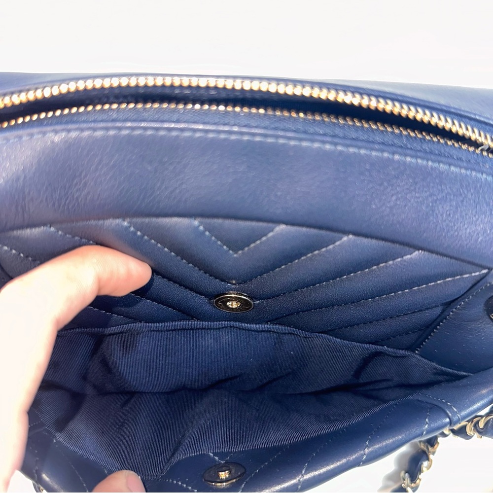 Chanel Calfskin Quilted Daily Chevron Camera Case Navy Blue - Picture 13 of 16